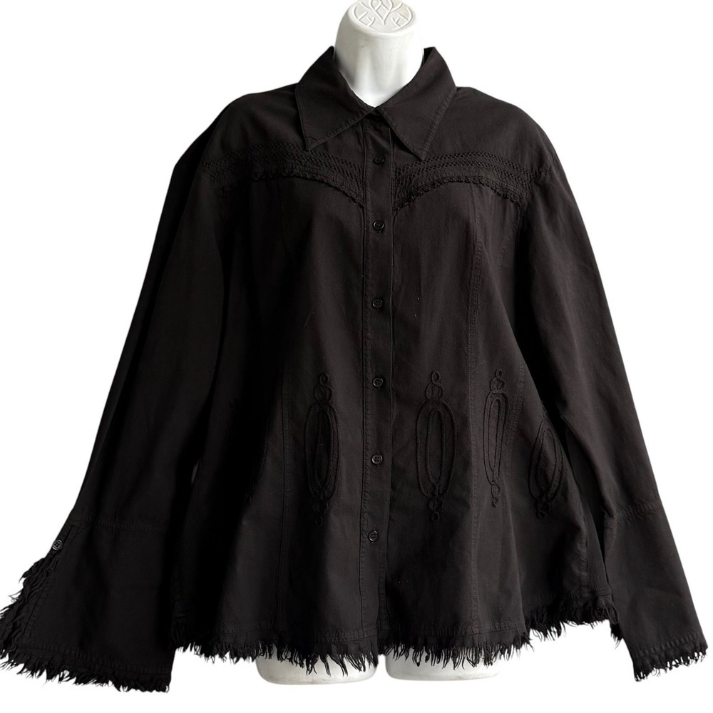Gretty Zueger Soutche Peruvian Cotton Black Top Blouse Size XL Boho Artisan